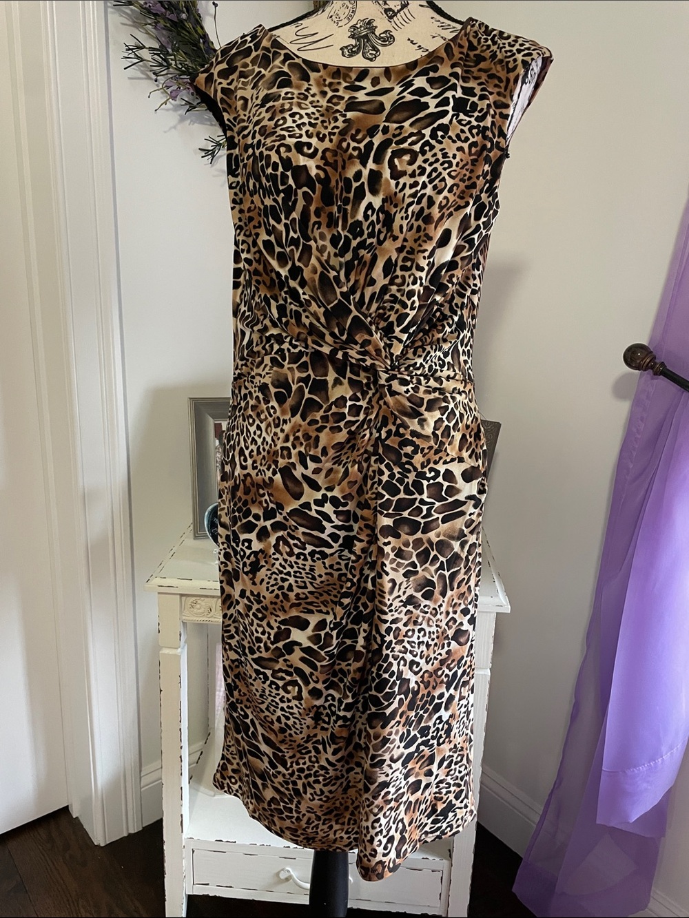 Sleeveless Leopard-Print Twist-Front Midi Dress - Brown & Black